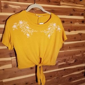 Mustard Yellow Front Tie Crop Top NWT